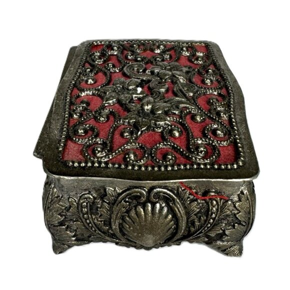 Vintage Japanese Small Filagree Silver Jewelry Trinket Box, Velvet-Lined - Picture 3 of 9